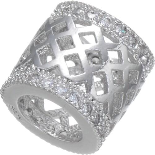 Supplies For Jewelry Wholesale 3 Color Diy Accessories Copper Metal Micro Pave CZ Rhinestone Big Hole Tube Spacer Beads