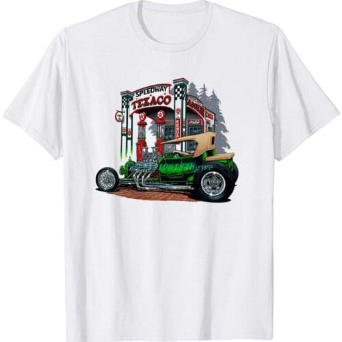 Summer Casual Funny Short Sleeve Texaco White Hot Rod Car Fans Cotton O neck Tees Harajuku T shirt men clothing