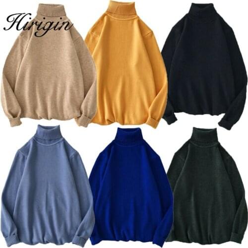 Hirigin Mens Winter Knitted Sweater Long Sleeve Candy Colors High Collars Roll Turtle Neck Soft Knitted Sweater Pullover Tops