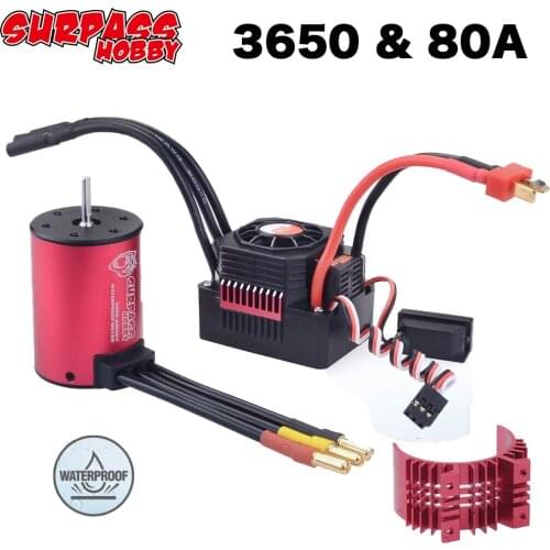 Surpass Hobby 3650 brushless motor combo waterproof 80A ESC 2300/3100/4500/5200KV with Heat Sink for 1/10 RC Tamiya Axial