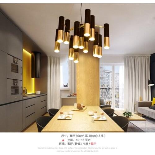 Black and gold metal aluminum tube chandelier lamp Italy modern design suspension light for dinning restaurant