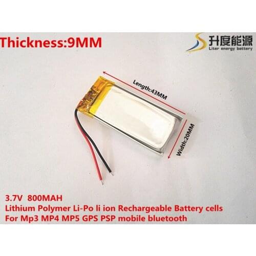 Li-po best battery brand 3.7 V polymer lithium battery 902043 MP3 MP4 MP5 GPS 800MAH wireless earphone