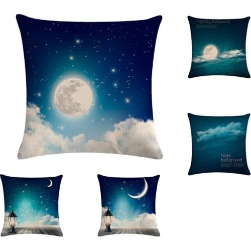 Hot Sell Moonlight Cushion Cover Lotus Moon Decorative Throw Pillow Case Pillows Covers Elegant Linen Print Cushions ZY954
