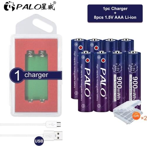 PALO 2-8pcs 1.5V Li-ion AAA Rechargeable Battery 900mWh Battery Charger Rechargeable AAA Lithium Battery for Toys Flashlight