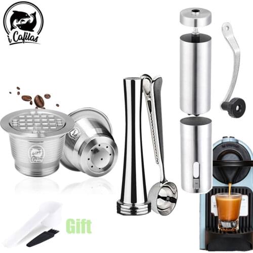 ICafilas For Nespresso Refillable Stainless Steel Coffee Filters Capsule Espresso Reusable Coffee Cup Pods With Tamper Spoon