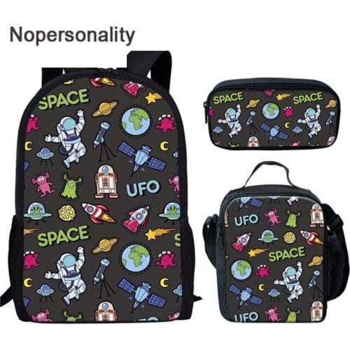 Nopersonality Fashion 3PC/Set Kids Backpack Cartoon Space Astronaut Pattern Students School Bag for Boys Girls Teenagers Bookbag