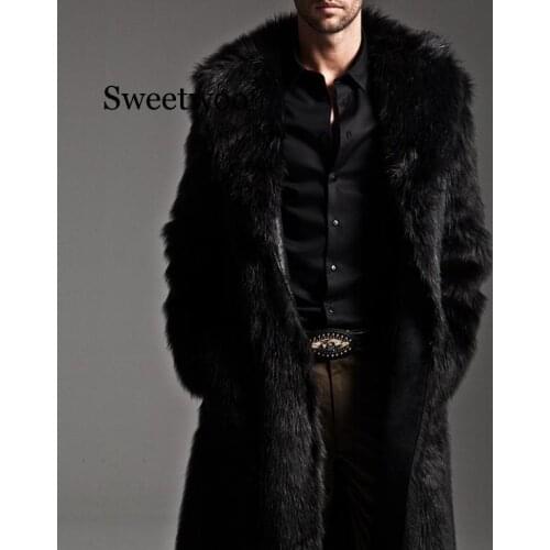 Men Fur Coat Winter Faux Fur Outwear On One Sides Coat Mens Punk Parka Jackets Long Leather Overcoats faux Fur Clothing