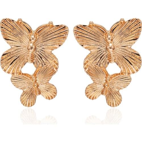 New Creative Metal Double Butterfly Earrings Fashion Exaggerated Alloy Earrings Street Shooting Popular Earring Girlfriend Gift