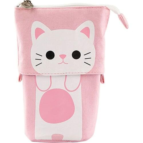 New Hot Pencil Case Cute Cartoon Canvas Bag Fold Standing Holder Stationery Organizer for Boys and Girls