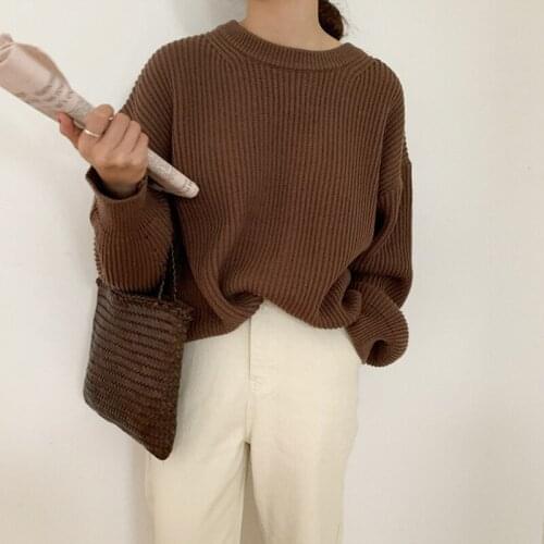 Oversized Loose Women Knitted Sweaters Ladies Jumpers O-neck Long Sleeve Sweet Pullovers Vintage Rose Green Knitwear Femme Pull