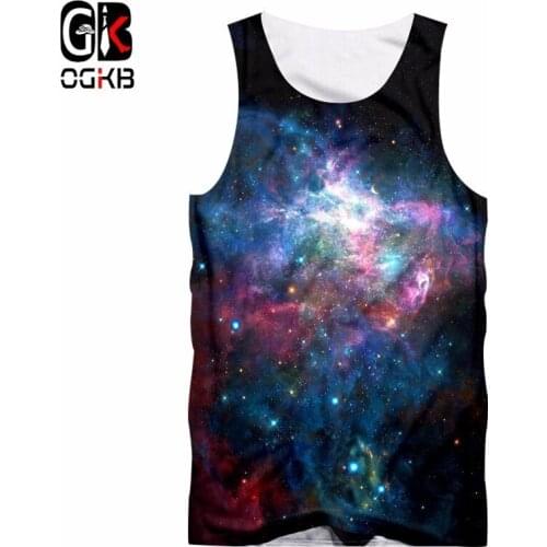 OGKB 2018 Summer Cool Vestido Women/Mens Galaxy Space Printed 3d Tank Top Man Bodybuilding Fitness Sleeveless Workout Shirt 5XL