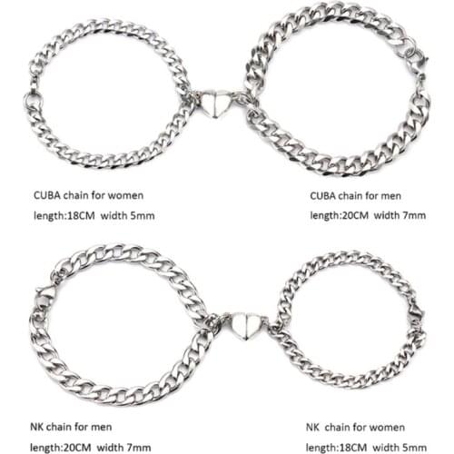 E56A Couples Magnet Bracelet Stainless Steel Heart-shaped Magnet Attractive Wristband for Men and Women Valentine'Day Gifts