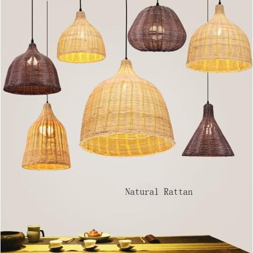 Natural Rattan Lamp Chinese Style Pendant Lights Home Deco Restaurant Cafe Shop Hanging Lamps Loft Suspension Luminaire Fixtures