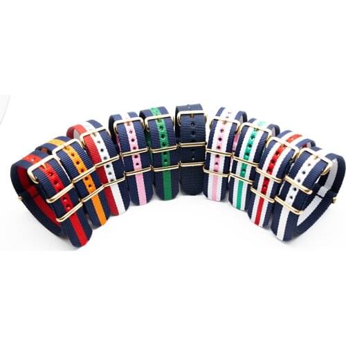 Premium Quality Glod Buckle 18mm 20mm 22mm Seatbelt Watch Band Nylon Strap Replacement Watch Accessories