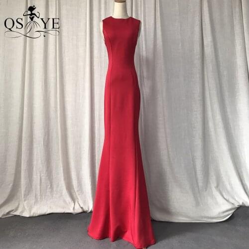 Simple Red Prom Dress Stretch Mermaid Evening Gown Long Decent Formal Party Gown Sleeveless Mother Evening Dress for Party