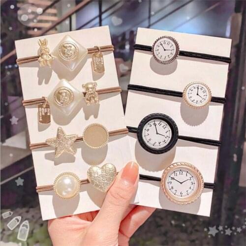 New Women Elegant Clock Heart Star Geometric Simple Scrunchie Sweet Ponytail Holder Hair Bands Headband Fashion Hair Accessories
