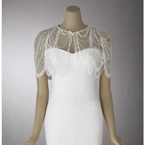 Romantic Lace Wedding Cape Wrap Beading Custom Made Women Bolero Jacket Luxury Bridal Shawl