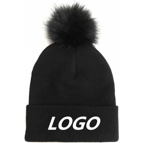 Embroidery Letter LOGO Name Keep Warm Beanie Autumn Winter Customize Text Removable Skullies Beanies Pompom Hat