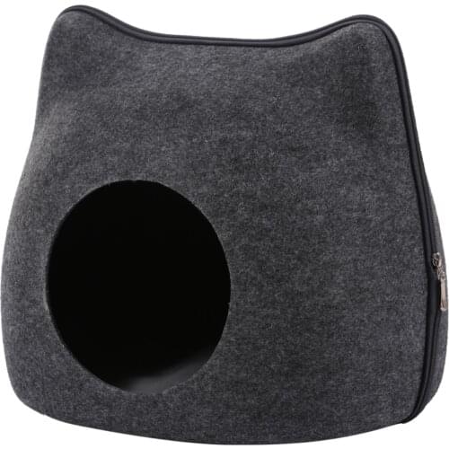 Detachable Cats Bed Pet Bed Cute Cats Cave Sleeping Bag Zipper Shape Felt Cloth Pet House Nest Cats Basket