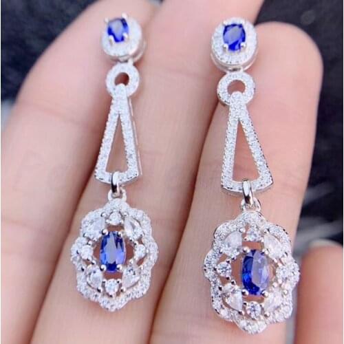 Sapphire drop earrings Free shipping Natural real sapphire Fine jewelry 925 sterling silver 035ct*4pcs gemstone #SB19011701