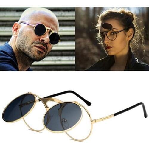 Cool Retro Gothic Steampunk Glasses Women Men Sunglasses Coating Mirrored Sunglasses Round Circle Gafas oculos de sol