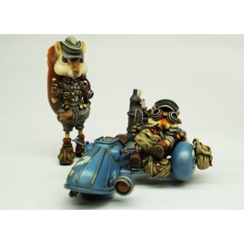 Special Offer Die-cast Resin Ace And Chipmunk Squirrel Riding A Motorcycle White Model Handmade Model Free Shipping