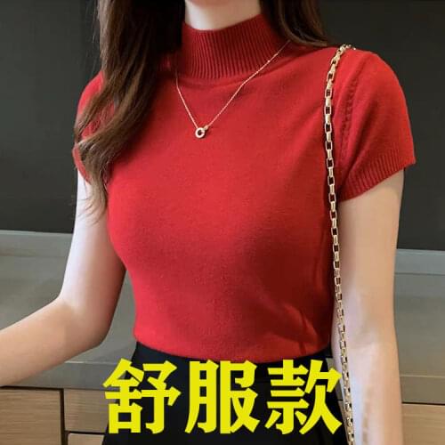 Woman Sweaters Turtleneck Knitting Womens Spring/Summer Outer Inner Wear Sweater Loose Top Popular Short Sleeve