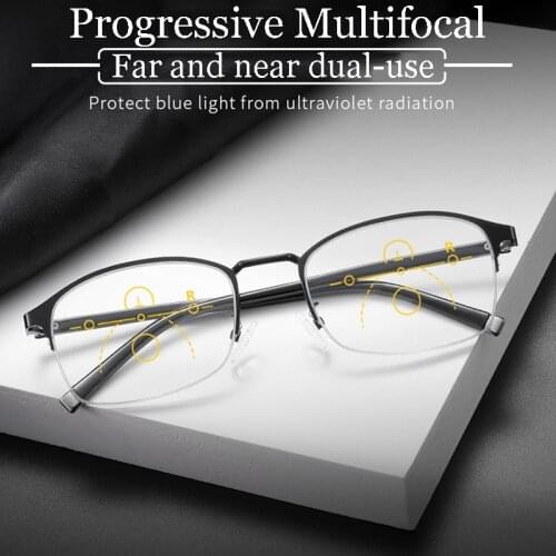Smart Progressive Multifocal Reading Glasses Men Women Far and near dual-use TR90 Anti-blue light Half-Frame Hyperopia Eyewear