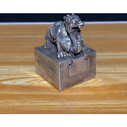 Vintage Collectible Chinese Old Tibet Silver Dragon Handwork Set Seal Statue Desk Decoration Statues et Sculptures Figurines