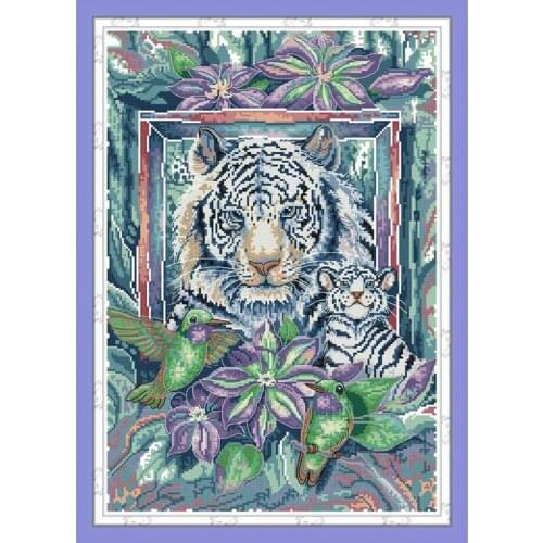 Everlasting Love The Tiger Mother And Son Chinese Ecological Cotton Printed cross-stitch With A Printed Pattern 14 11CT DIY Gift