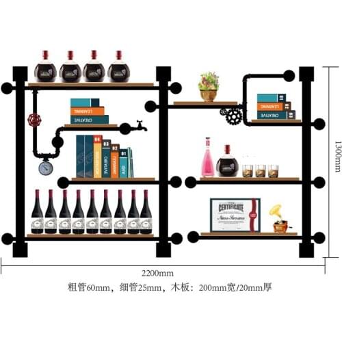 High Quality Bar Kitchen Wine Storage Shelf Wine Display Rack Made Of Iron Pipes,boards/holder Retro Design Bookshelf Wine Rack