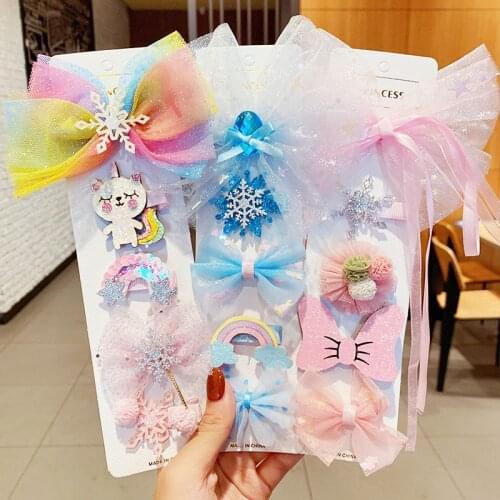 5PCS/Set New Girls Cute Cartoon Chiffon Bow Hairpins Kids Sweet Decorate Hair Clips Barrettes Headband Fashion Hair Accessories