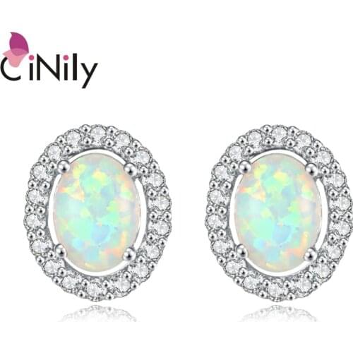CiNily Created White Fire Opal Cubic Zirconia Silver Plated Wholesale Hot Sell for Women Jewelry Stud Earrings 12mm OH2007