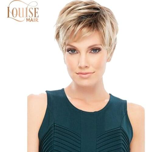 Louise Hair Synthetic Hair Blonde Straight Wig For Women Black Roots Wig With Bangs Cosplay Halloween Short Ombre Blonde Wigs