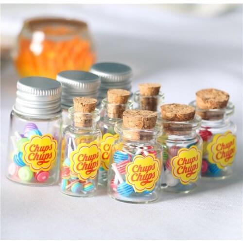 1/6 or 1/12 1PCS Cute Miniature Dollhouse Glass Cans of Lollipops Doll House Mini Candy Kitchen Food for Doll Accessories