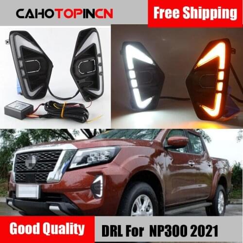 1Set LED DRL Fog Lights for Nissan NAVARA NP300 2021 Fog Light Fog Lamp Cover Daytime Running Light turn signal
