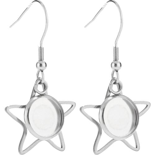 10pcs 12mm Steel Pentagram Stainless Steel Earrings Bases Settings Earring Blank DIY Earring Kits Bezel Earring Tray
