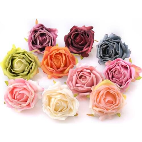 10PCS Oil Painting Vintage 7cm Rose Artificial Silk Flower Heads Wedding Decoration DIY Wreath Scrapbooking Craft Fake Flowers