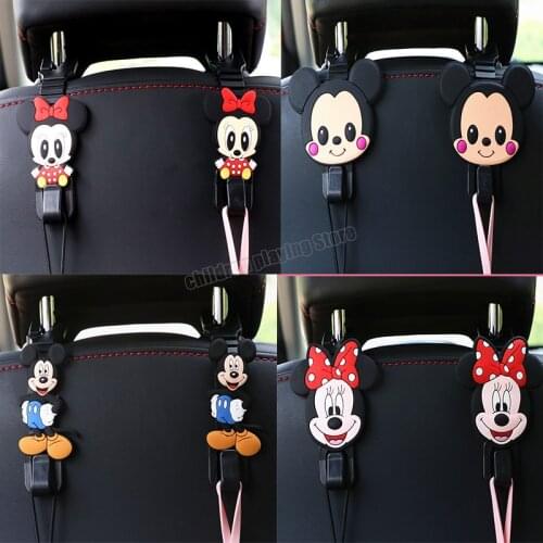 2 Pcs Disney Mickey Mouse Car Seat Rear Hanger Bag Hook Multifunctional Car Hook Universal Hanger Bag Holder Car Accessories
