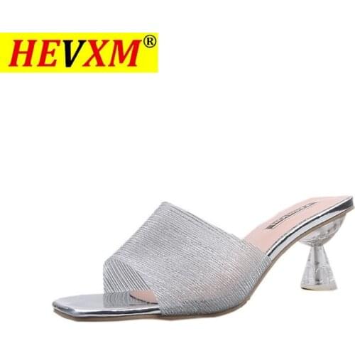 2021 Glitter Silver Gold Rhinestones High Heel Slippers Women Shiny Sandals Summer Shoes Party Sandals Metal Heel Slippers Women