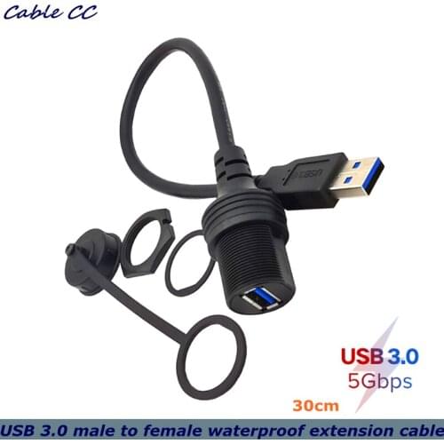 5Gpbs waterproof 1 port single USB 3.0 auxiliary flush mount car extension cable for car truck motorcycle dashboard panel 0.3M