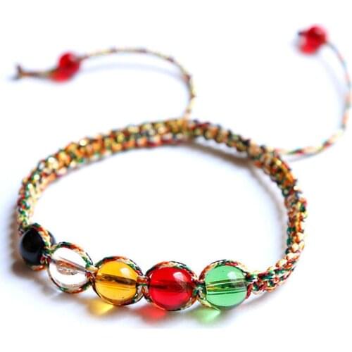 Tibetan Handmade King Kong Knots Amulet Bracelet Five Elements Glass Beads Adjustable 50pcs lot