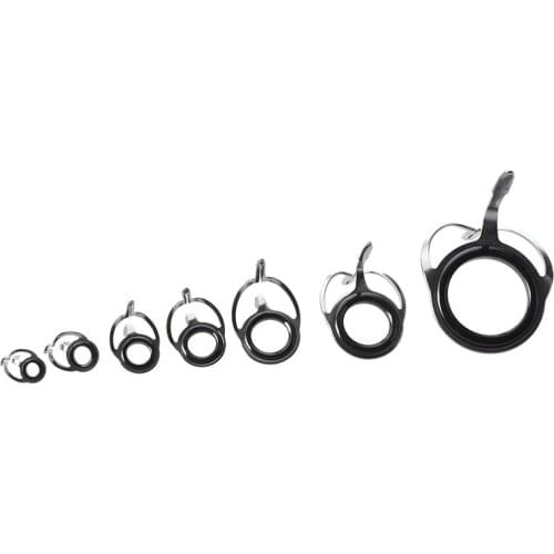 7 pieces guide rings for fishing rods, black and silver rings