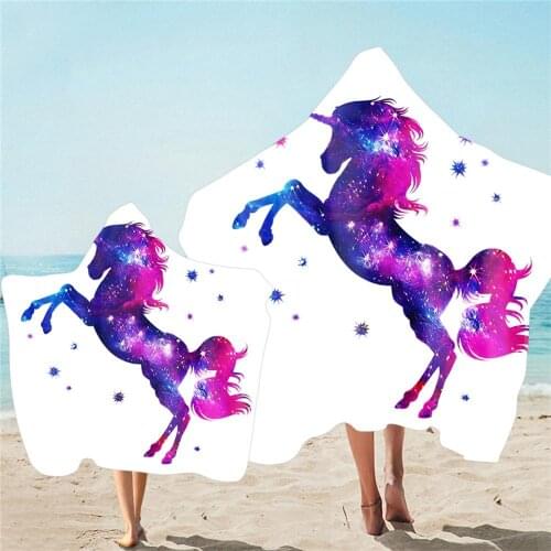 Free shipping Gift Unicorn Stars Flower Flying Horse Adult Kids Family Hooded Towel For Sports Gym Spa Surfing Swim Bath Beach