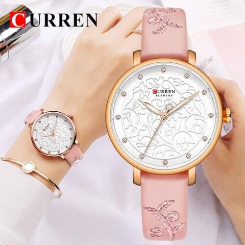 Japan Quartz Movement High Quality CURREN Women Watches 2019 Casaul Leather Strap Watch 3D Creative Dial Waterproof Ladies Watch