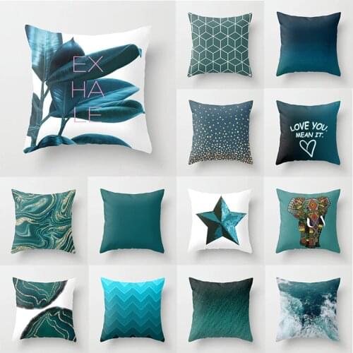 Brand New Blue Green Series Geometry Cushion Case Modern Nordic Decorative Pillows Case Livingroom Sofa Couch Pillow Covers