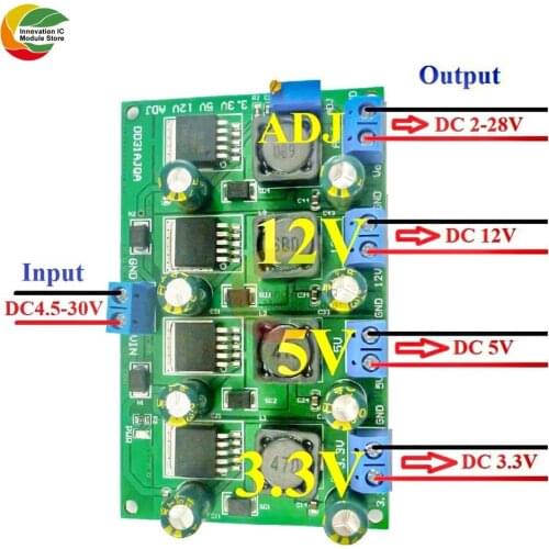 Ziqqucu 3A 4CH 4.5-30V to 3.3V 5V 12V DC DC Step-Down Buck Converter Module LM2596 AMS1117 7805 7812 MP2307 MP1584