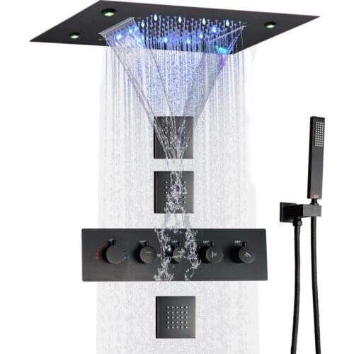 DULABRAHE Oil Rubbed Bronze Thermostatic Rain Shower Faucet System 14 X 20 Inch LED Waterfall Rainfall Bathroom Shower Head