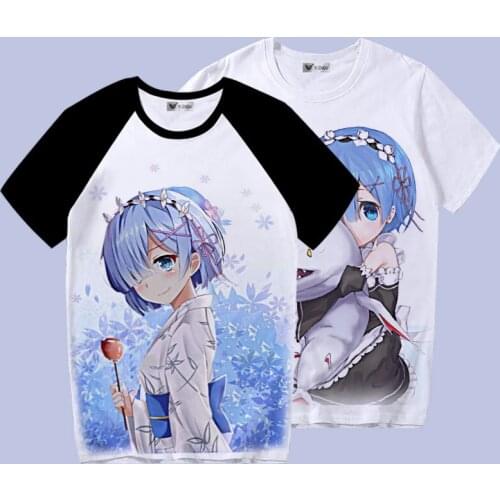 Re:Life in a different world from zero Cosplay T Shirt Japanese Anime Ram Rem Printed Cartoon Summer T-Shirt Top Tee Costume