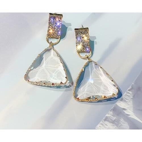 FYUAN Classic Geometric Drop Earrings for Women New Bijoux Triangle Clear Crystal Drop Earring Statement Earring Jewelry Gifts